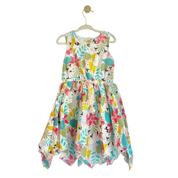 Tommy Bahama Tropical Floral Sleeveless Dress Kids Girl 3T w/Star Button Details - Picture 5 of 5